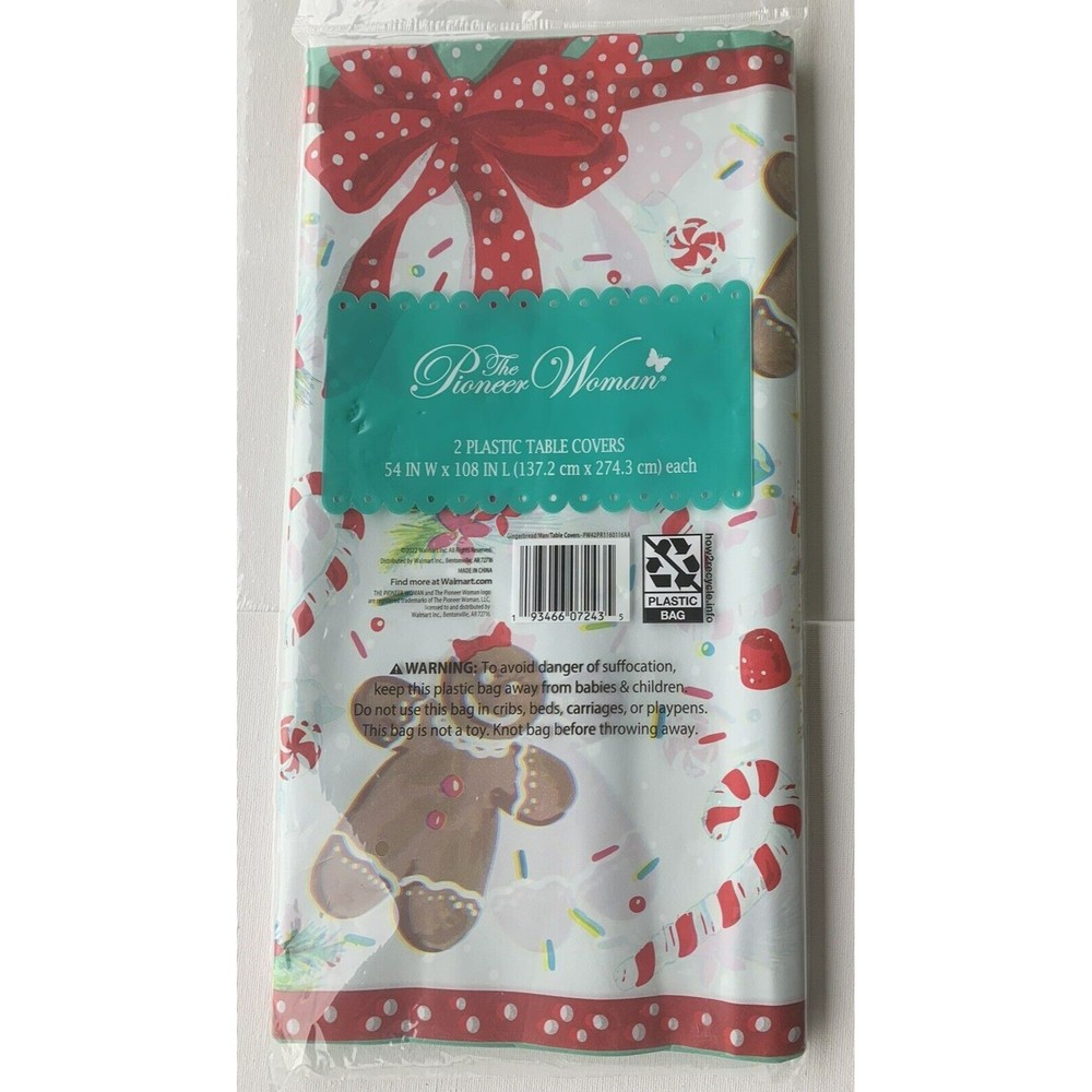 2 The Pioneer Woman Gingerbread Man Plastic Table Covers 54x108 Red Polka Teal - Picture 14 of 14